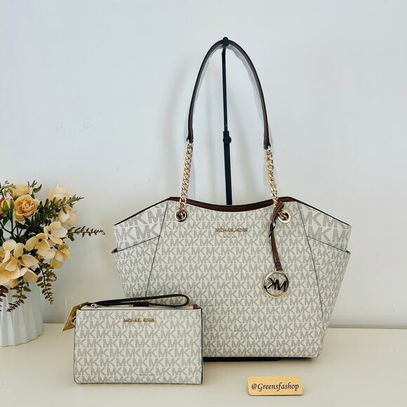 Michael Kors Purse & wallet jet set travel large chain tote shoulder bag vanilla - Picture 1 of 12